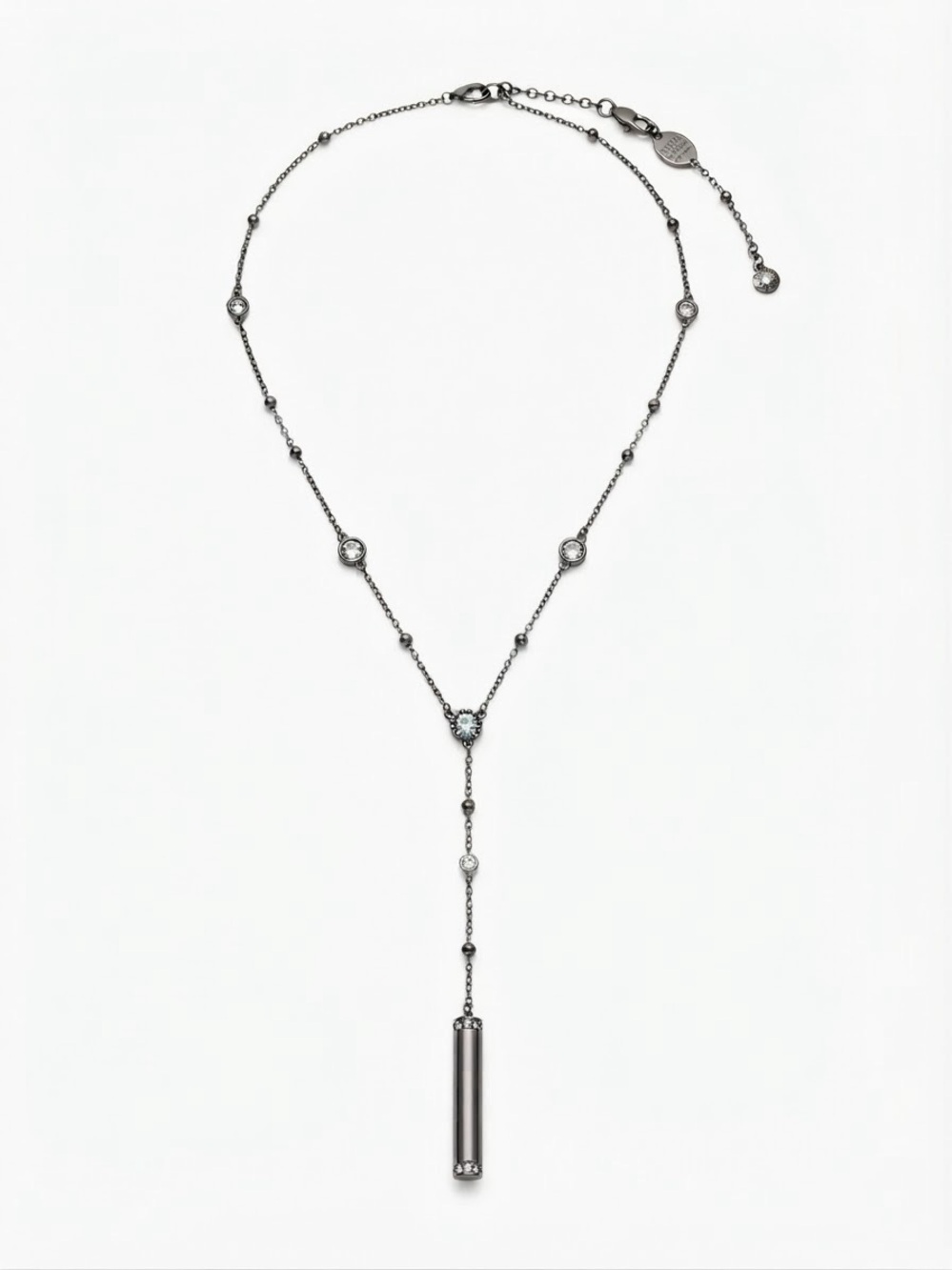 Henri Bendel Gunmetal Lariat Station Necklace